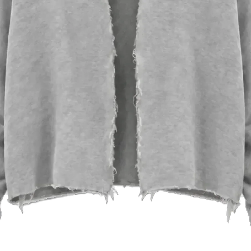 open hoodie, raw hem detail