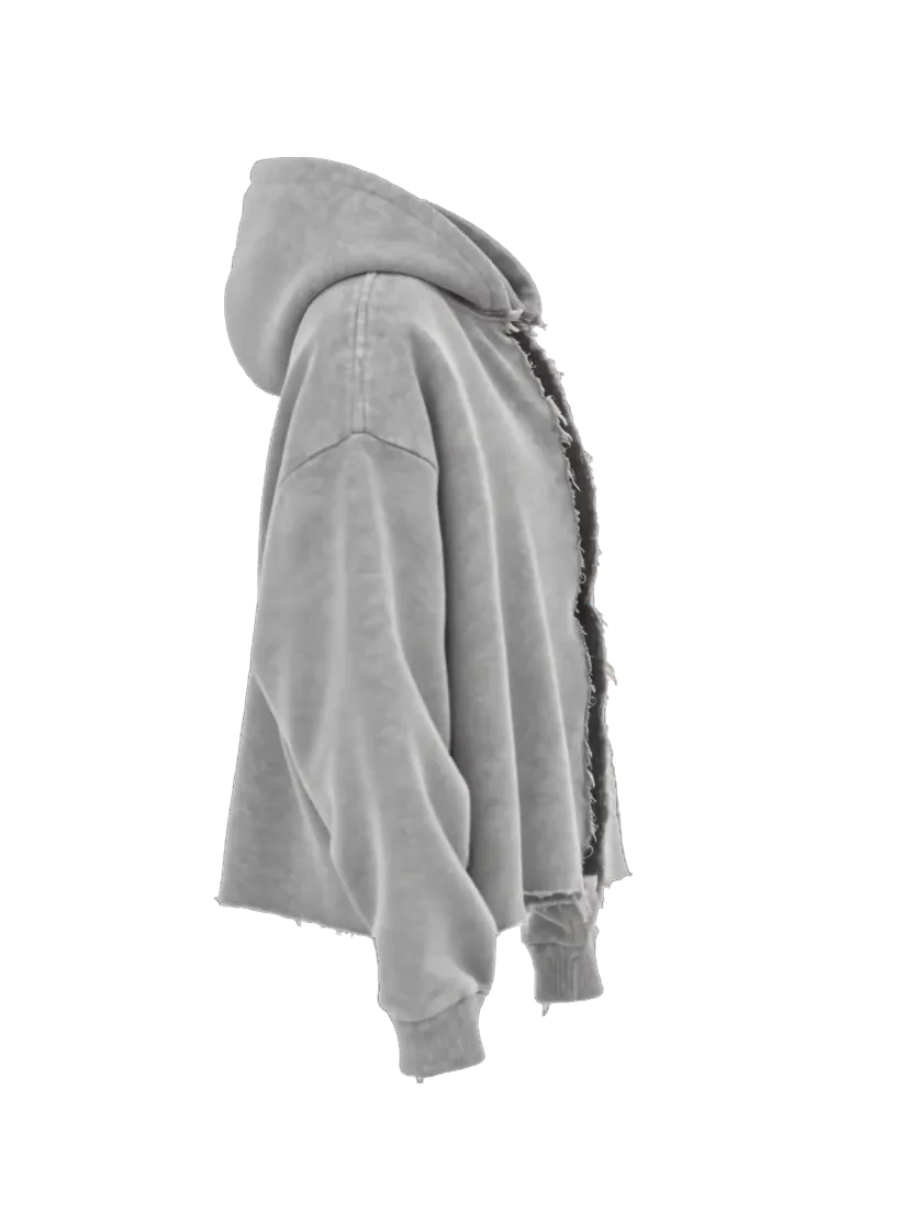 open hoodie, three-quarter turn